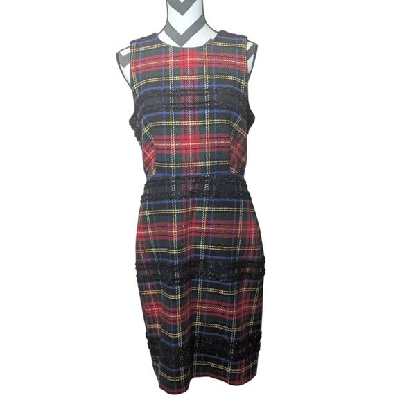 J.Crew Plaid Tartan Mini Sheath Dress Size 10 Red Green Holiday Glitter - Picture 1 of 5
